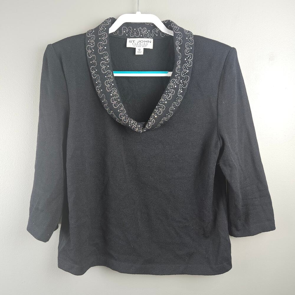St. John Evening By Marie Cowl Sequin Jeweled Neck Sweater Size 12